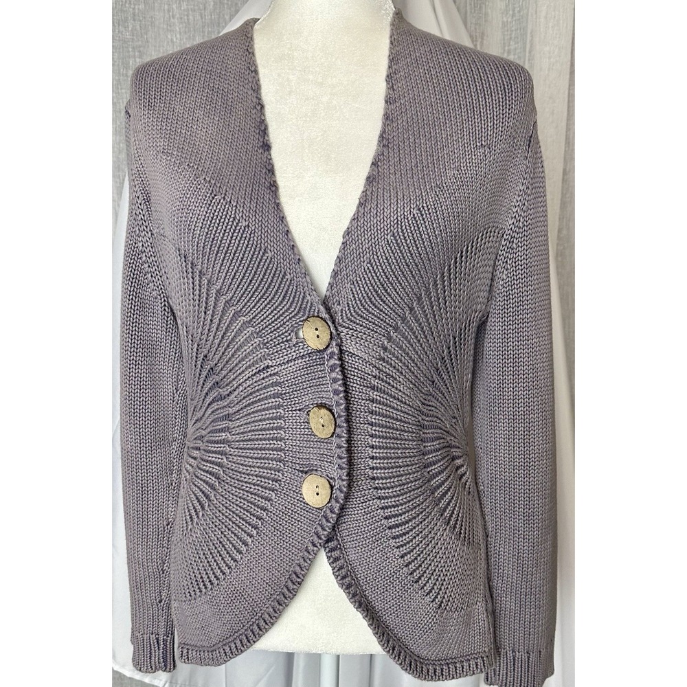 ISABELLA BIRD Knit Blazer Cardigan Women's Medium Petite Purple Cotton Button Up